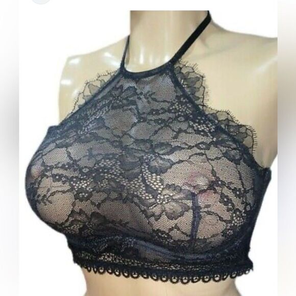 Victoria’s Secret Womens Very Sexy High Neck  Sheer Blk Lace Bralette Sz 34C - Picture 7 of 7